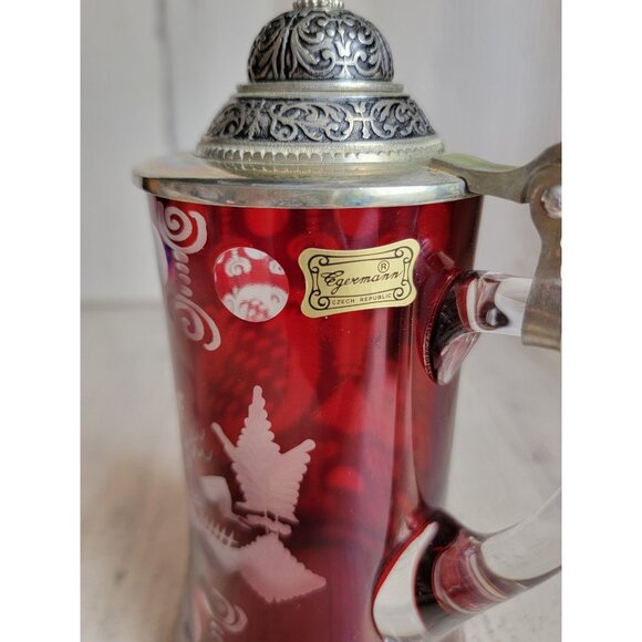 Egermann ruby cut red stein beer glass cup collectible home decor - Picture 3 of 10